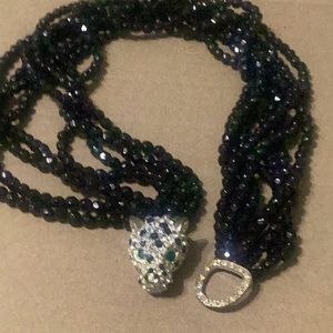K JL vintage LEOPARD /panther beaded necklace